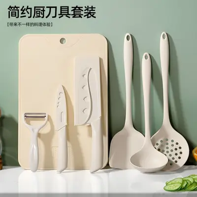 Kitchen knife and cutting board with silicone spatula and spoon - 3