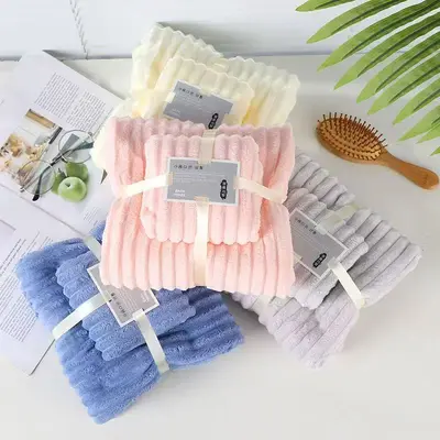 Coral fleece towel set, absorbent, parent-child pair - 12