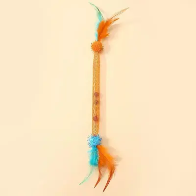 Catnip Elastic Mesh Tube Cat Toy with Feather and Bell Teaser - 7