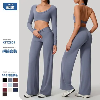 Long Sleeve Hollow-Out Yoga Set with Chest Pads, Open Back, Model 801 - 2