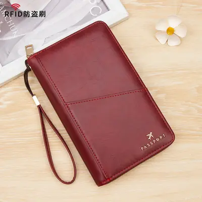 RFID passport holder, long format, multi-compartment, zippered