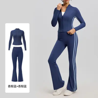 Women's Autumn Two-Piece Striped Yoga Set - 8