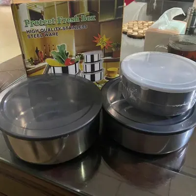 Edelstahl-Frischhalte-Set mit fünf Teilen für Kühlschrank, Frischhalte-Lagerbehälter mit rundem Deckel, Frischhaltebehälter, Exportverpackung - 10