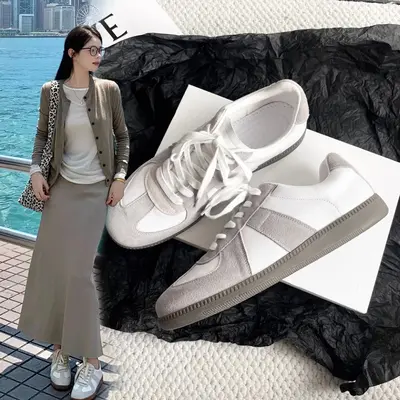 Damen-Freizeitschuhe, flach, weiß, atmungsaktiv, mit Rindslederfutter
