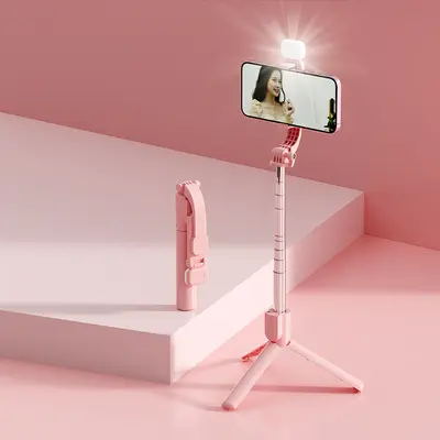 Selfie çubuğu 1.7m el tipi stabilizatör anti-shake teleskopik destek standı bluetooth uzaktan kumanda dolgu ışığı canlı yayın telefon tripodu - 12