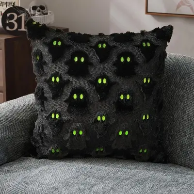 Neue Halloween-Kleine-Geister-Kissenbezüge aus PV-Plüsch mit 3D-Gespenster-Stickerei, Schwarz-Weiß, Feiertagsdekoration, Kissen im Großhandel