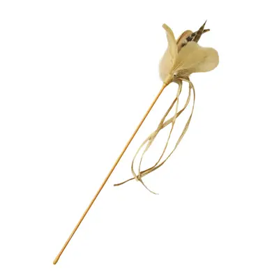 Natural Feather Cat Teaser Wand with Long Raffia Tassel Stick - 6