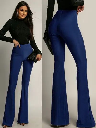 Women's High-Waisted Solid Colour Wide-Leg Trousers, Autumn/Winter - 8