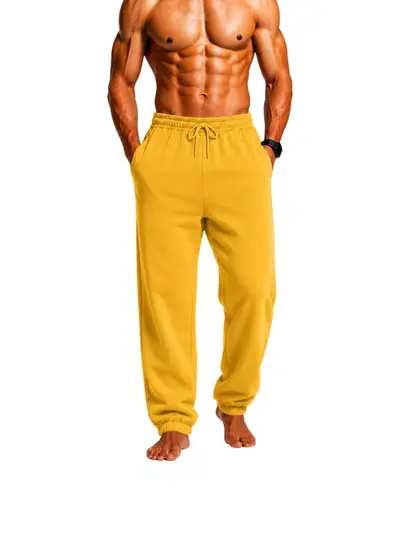 Men's Solid Color Sweatpants, Elastic Waist with Drawstring, Plus Size - 3