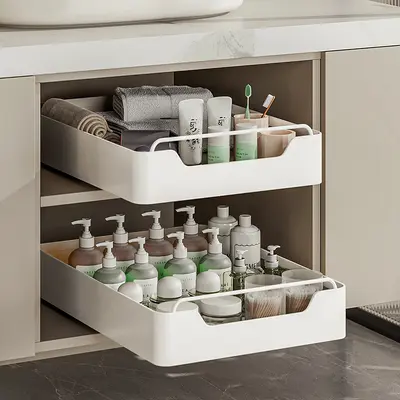 Under-sink pull-out drawer organizer with slide rails