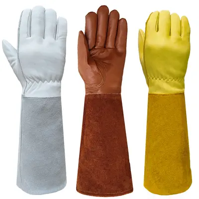 Long-Cuff Cowhide and Sheepskin Gardening Gloves, Stab-Resistant