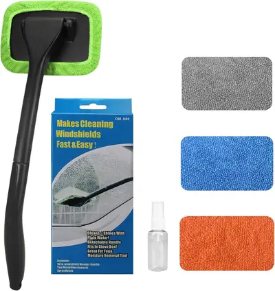 Car windshield cleaning brush, deicer window brush, microfiber car wash window scraper, telescopic rod set - 7