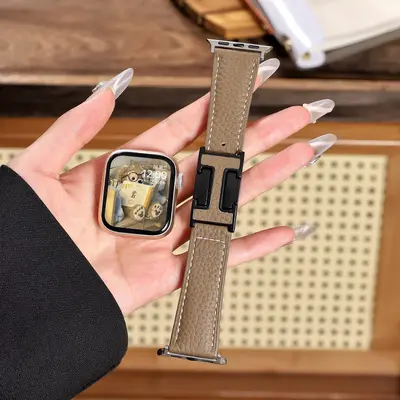 Genuine Leather Magnetic Buckle Apple Watch Band, 40-49mm Compatible - 11