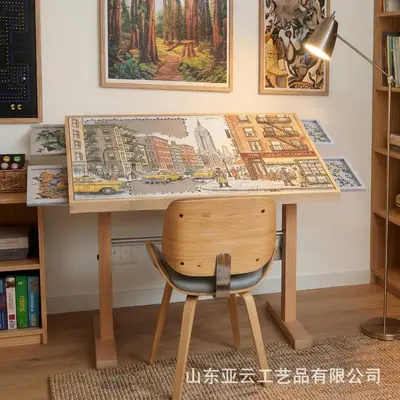 Wooden Puzzle Table, Adjustable Height and Angle, Portable - 2