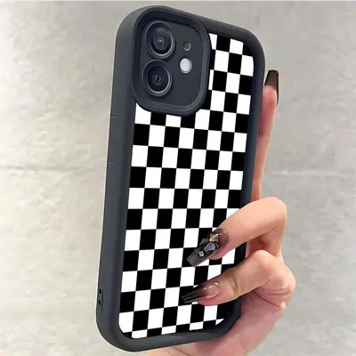 Black and White Checkered Corundum Phone Case for iPhone 15/16/17