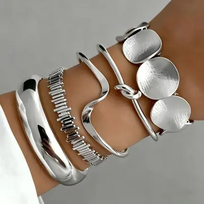 Hammerschlag-Armband-Set mit Herz-Design, offene Manschette - 3