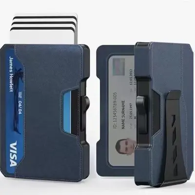 Pop-up-Kartenetui aus Metall und Echtleder mit RFID-Schutz - 8