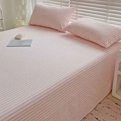 Japanisches Bettwäsche-Set mit Streifen und Karomuster, Baumwolle gewaschen, minimalistisches Design, einfarbig, Studentenwohnheim, Einzelbett, dreiteiliges Set