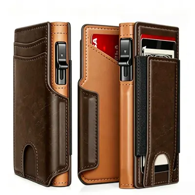 RFID-Blocking Men's Wallet, Multi-Card Slots, Automatic Pop-Up PU - 7