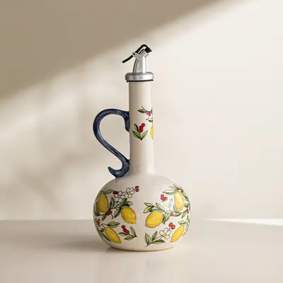 Keramik-Olivenölkanne mit handgemaltem Fischdesign, automatischer Deckel, Sojasauce-Essig-Gewürzflasche für Küche, grenzüberschreitend beliebtes Produkt - 10