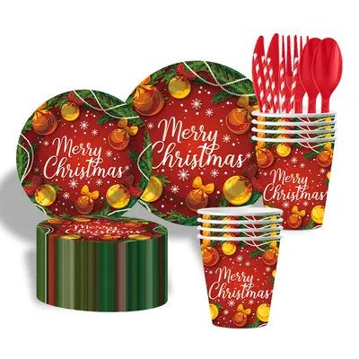 Christmas Themed Disposable Paper Bowls and Plates Set