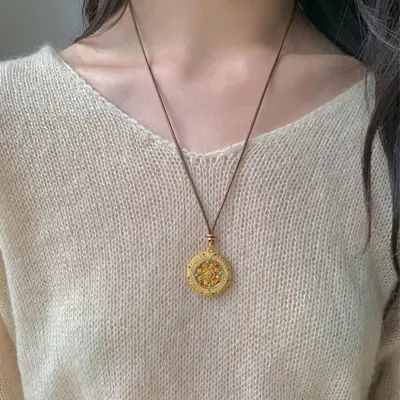 Silver rotatable Eight Treasures compass pendant, long sweater chain - 7