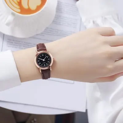Damen-Armbanduhr, runder Zifferblatt, Quarz, kleine Größe - 2