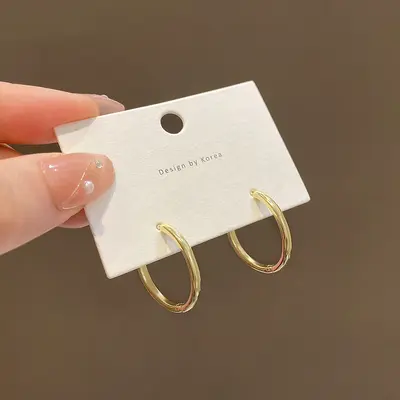 Gold circle earrings, minimalist design - 7