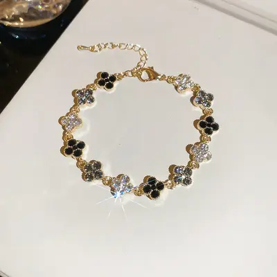 Strass-Glücksklee-Blüten-Armband, Vintage - 8