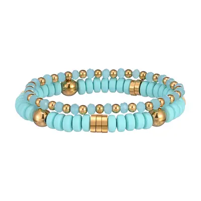 Polymer Clay Stretch Bracelet Set with Stainless Steel Spacers, Colorfast - 13