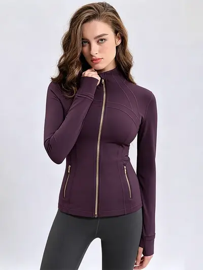 Define Jacket New Style Stand-Collar Yoga Wear for Women, Nylon-Spandex Double-Sided Brushed Zip-Up Jacket, Women's Athletic Top - 6