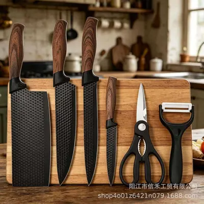 Paslanmaz çelik 6 parçalı mutfak bıçak seti ergonomik saplarla - 3