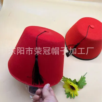 Red Turkish Hat with Flat Top and Hanging Tassel, Non-Woven