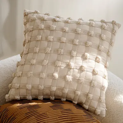 Cremefarbener hochwertiger Retro-Stil Kissenbezug mit Knoten für Chaiselongue, kernbraunes Lendenkissen für Erker-Fenster. - 9