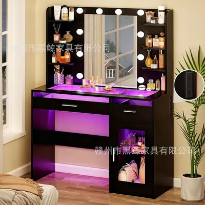Modern Bedroom Makeup Vanity Table with Light Panel Multifunctional - 7