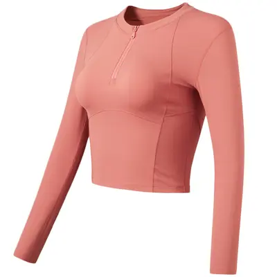健身服女显瘦弹力紧身跑步半拉链瑜伽服长袖 速干训练服上衣 热卖 - 6