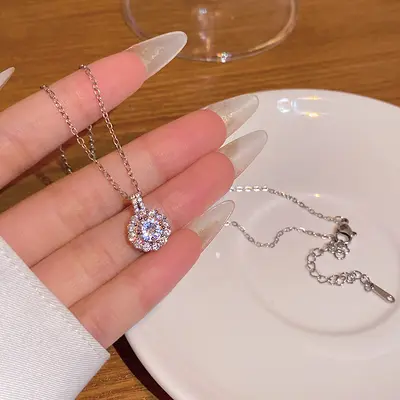 高级感超闪锆石钛钢项链女百搭小众气质银色锁骨链网红新款配饰品 - 10