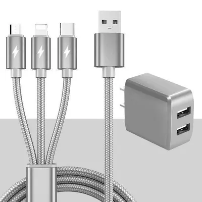 充电器头三合一快充数据线套装双口USB插头适用华为苹果安卓手机 - 10