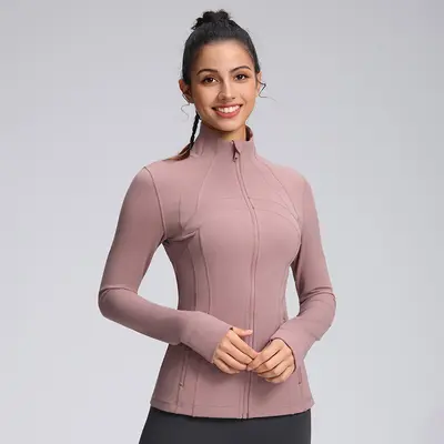 Define women's yoga jacket zip long sleeve stand collar fitted - 9