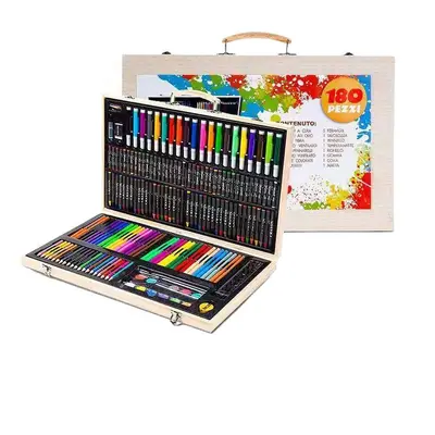 180-Piece Wooden Box Painting Set with Watercolor and Crayons