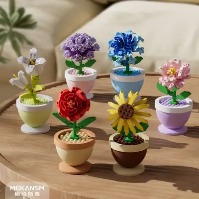 Micro Particle Building Block Set, Flower Street Scene with Cartoon Figures - 4