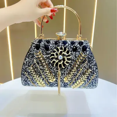 Large Capacity Women's Rhinestone Evening Bag, Single Shoulder Crossbody - 9