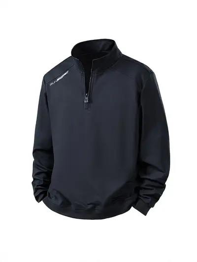 Men's Stand Collar Half-Zip Sweatshirt, Solid Color, Loose Fit, Spring Autumn
