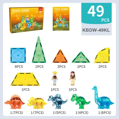 Kinder Magnetbausteine-Set, große bunte Fenster-Magnetplatten mit Dinosaurier-Spielzeug - 7