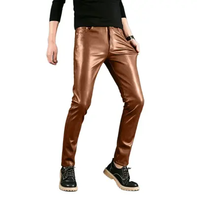 Herren-PU-Lederhose, schmal geschnitten, mit Stretch - 5