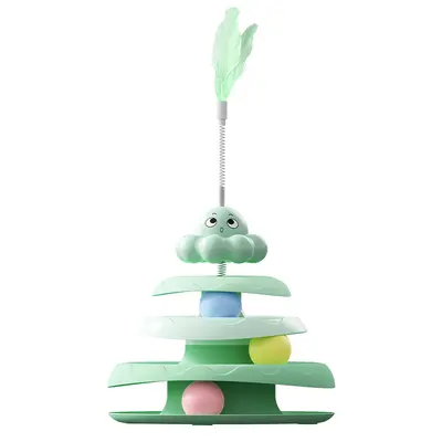 Turntable Ball Cat Toy, Self-Play Mouse and Feather Teaser Wand - 5