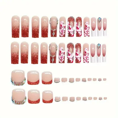 Flower Flash Long Almond Press-On Nails, Wearable Manicure