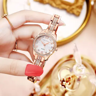 Women's quartz watch, rhinestone-inlaid, waterproof