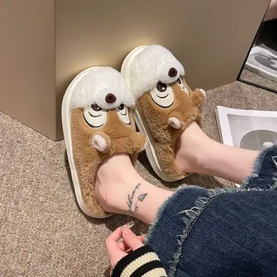 Cartoon Squirrel Winter Cotton Indoor Slippers