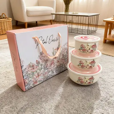 Three-piece ceramic fresh-keeping bowl set, sealed bowl, gift bowl set, gift box, wedding sales, wholesale custom LOGO printing - 10